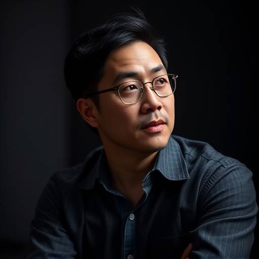Portrait of David Chen, the Chief Technology Officer at Aurora Studios, with a thoughtful expression.